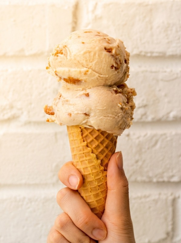 Caramel swirl ice cream cone