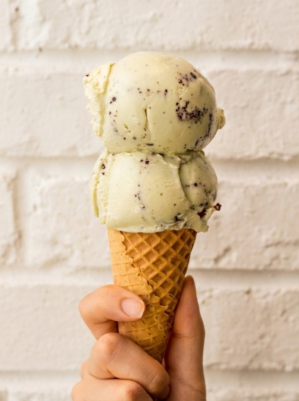 Mint chocolate chip ice cream cone